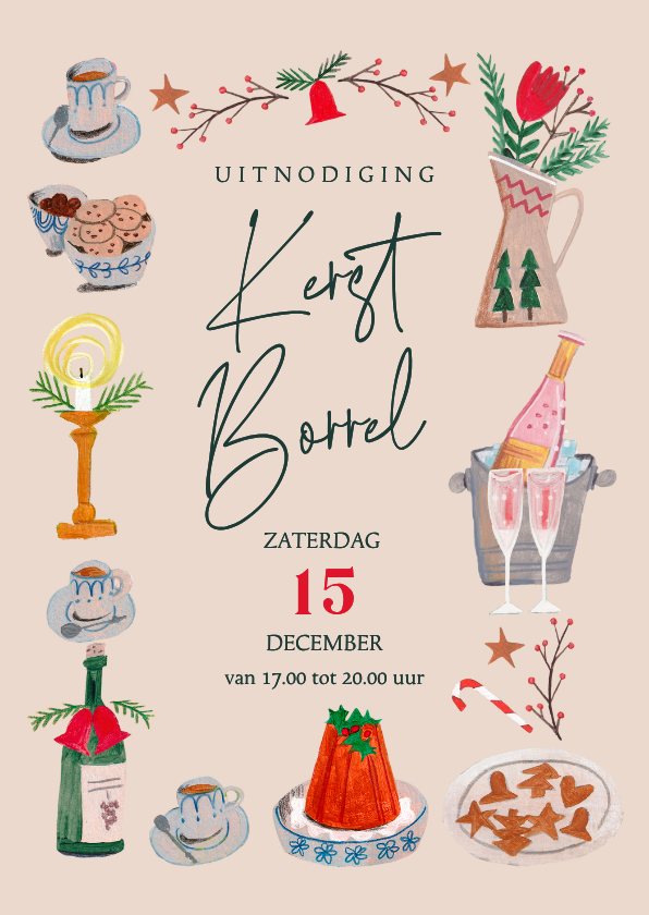 Zakelijke kerstkaarten - Kerstkaart kerstborrel uitnodiging kerst doodles