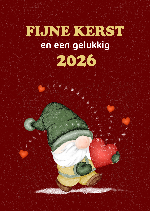 Zakelijke kerstkaarten - Kerstkaart kerstkabouter die hartjes rondstrooit