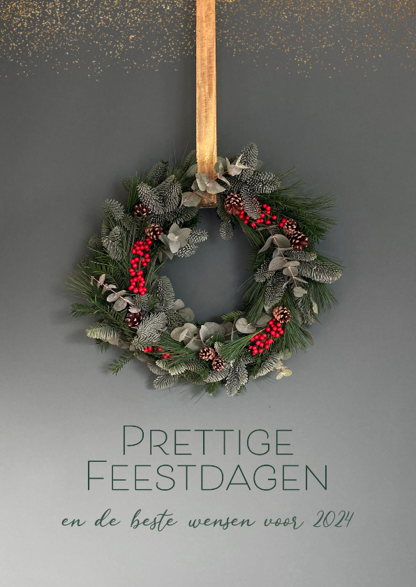 Kerstkaart kerstkrans tekst goudfolie - Zakelijke kerstkaarten Zakelijke kerstkaarten - Kerstkaart kerstkrans tekst goudfolie