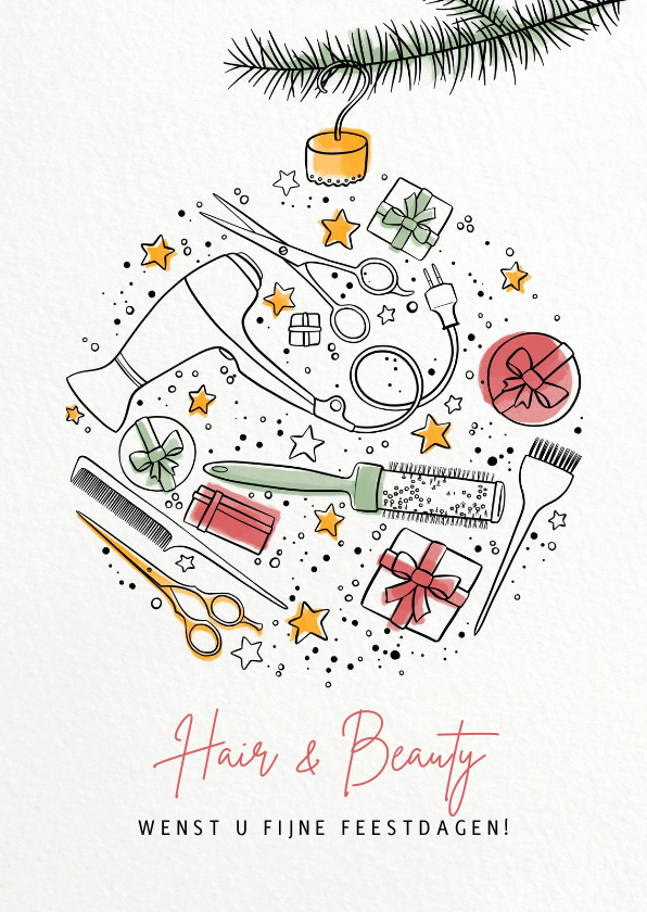 Kerstkaart klanten kapper illustratie kerstbal - Zakelijke kerstkaarten Zakelijke kerstkaarten - Kerstkaart klanten kapper illustratie kerstbal