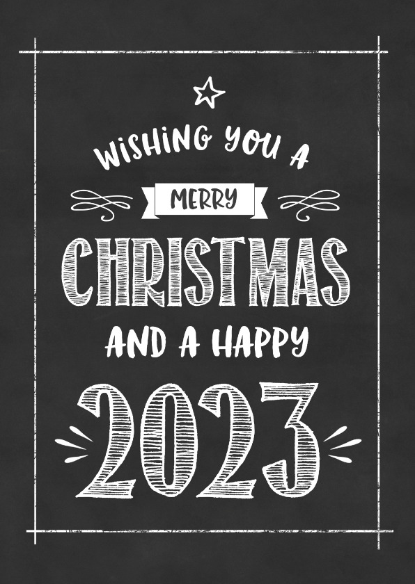 Kerstkaart krijtbord happy 2023 - Zakelijke kerstkaarten Zakelijke kerstkaarten - Kerstkaart krijtbord happy 2023
