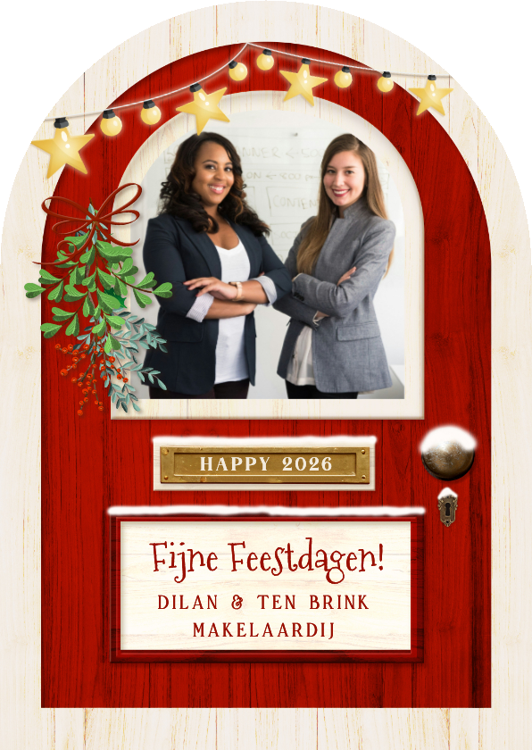 Kerstkaart makelaardij in vorm van kerst deur - Zakelijke kerstkaarten Zakelijke kerstkaarten - Kerstkaart makelaardij in vorm van kerst deur