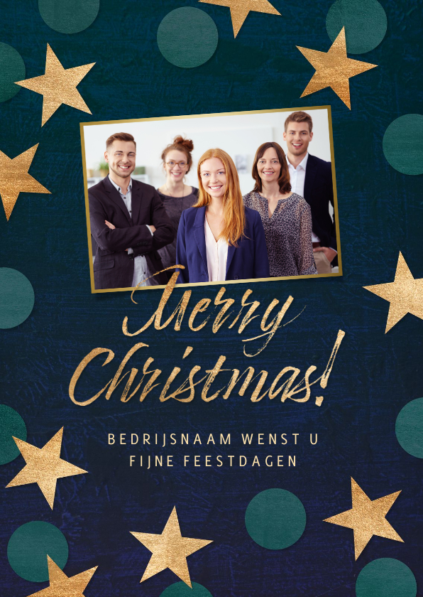 Kerstkaart 'Merry Christmas' foto en sterren goudlook - Zakelijke kerstkaarten Zakelijke kerstkaarten - Kerstkaart 'Merry Christmas' foto en sterren goudlook