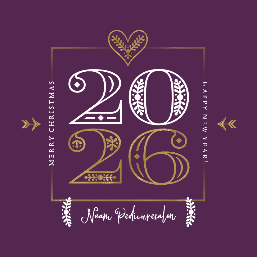 Kerstkaart modern typografisch 2026 hartje goud zakelijk - Zakelijke kerstkaarten Zakelijke kerstkaarten - Kerstkaart modern typografisch 2026 hartje goud zakelijk