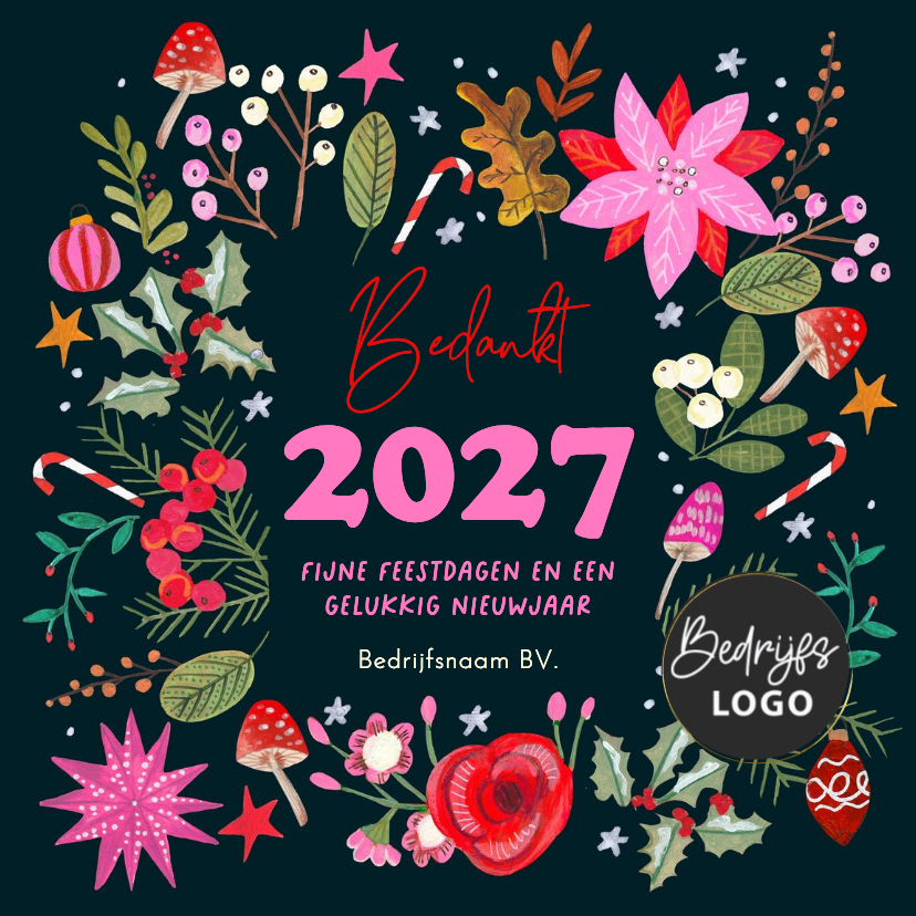 Kerstkaart moderne kerstroos poinsettia modern 2027 - Zakelijke kerstkaarten Zakelijke kerstkaarten - Kerstkaart moderne kerstroos poinsettia modern 2027