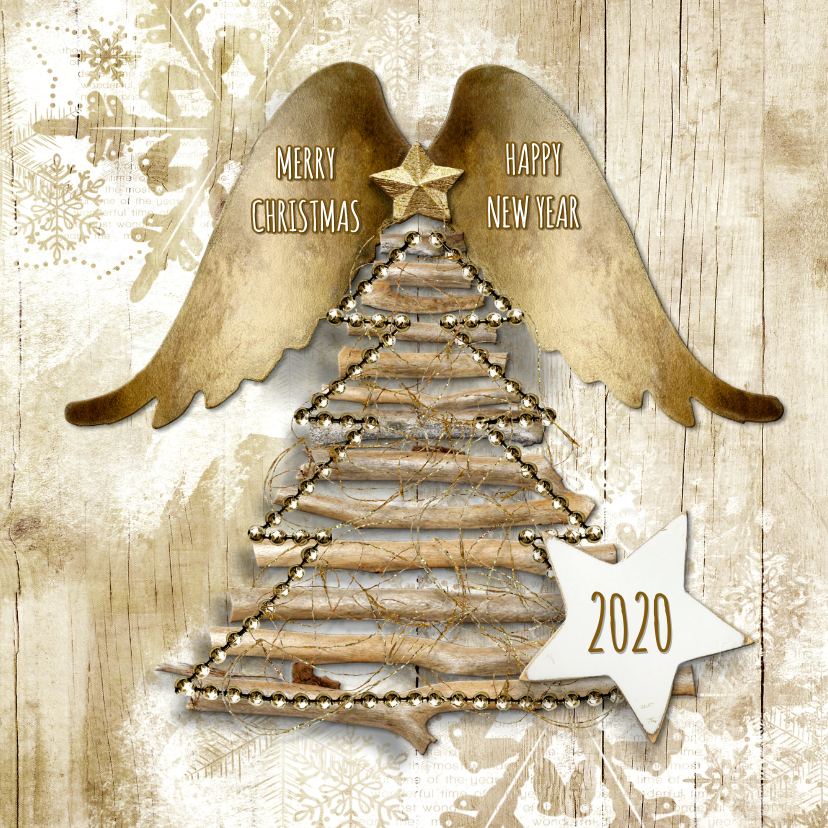 Kerstkaart natural hout engel 2020 - Zakelijke kerstkaarten Zakelijke kerstkaarten - Kerstkaart natural hout engel 2020