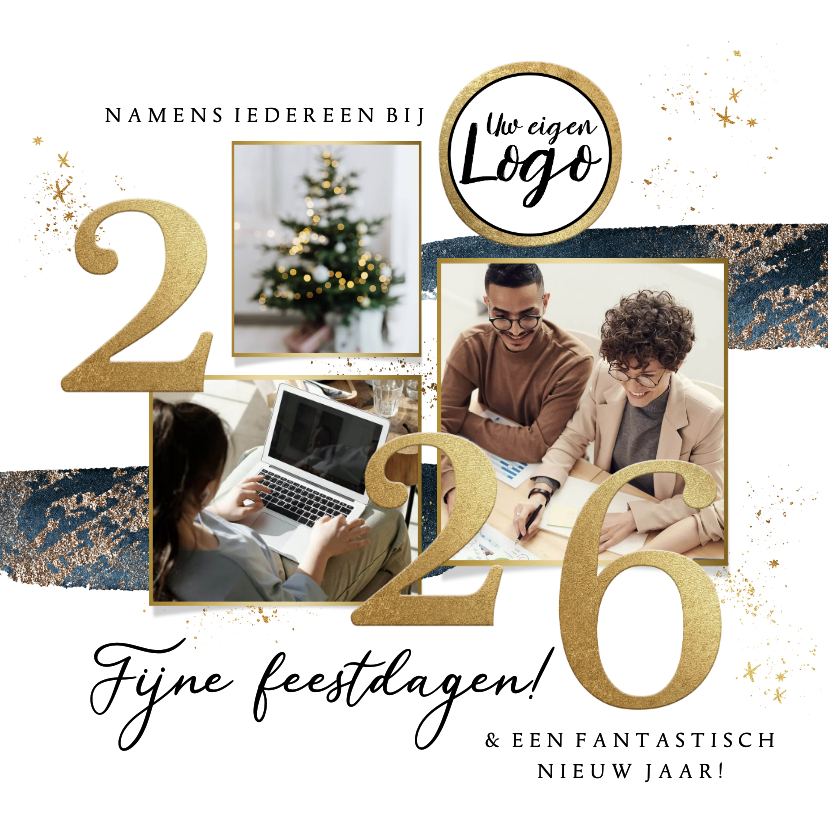 Kerstkaart relatie verfstreep watercolour goud logo 2026 - Zakelijke kerstkaarten Zakelijke kerstkaarten - Kerstkaart relatie verfstreep watercolour goud logo 2026
