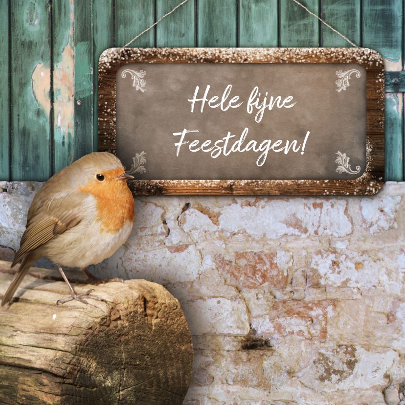 Kerstkaart roodborstje op balk - Zakelijke kerstkaarten Zakelijke kerstkaarten - Kerstkaart roodborstje op balk
