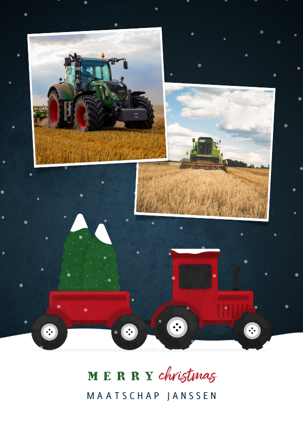 Zakelijke kerstkaarten - Kerstkaart tractor met foto's en sneeuw agrarisch