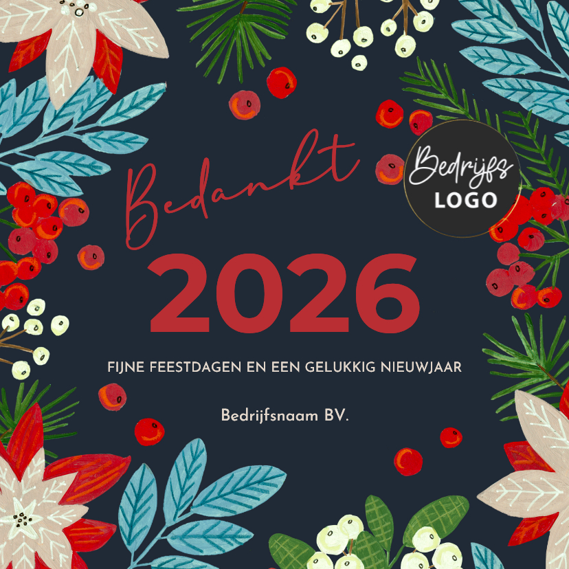 Kerstkaart vrolijke kerstroos poinsettia modern - Zakelijke kerstkaarten Zakelijke kerstkaarten - Kerstkaart vrolijke kerstroos poinsettia modern