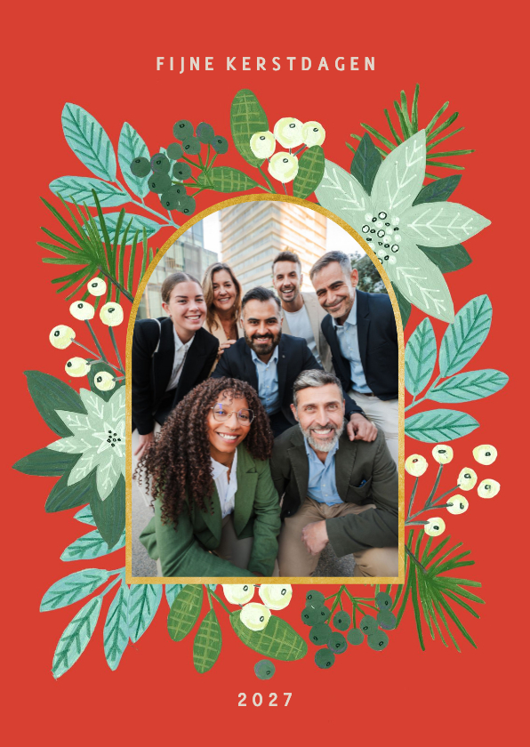 Kerstkaart vrolijke kerstroos poinsettia - Zakelijke kerstkaarten Zakelijke kerstkaarten - Kerstkaart vrolijke kerstroos poinsettia