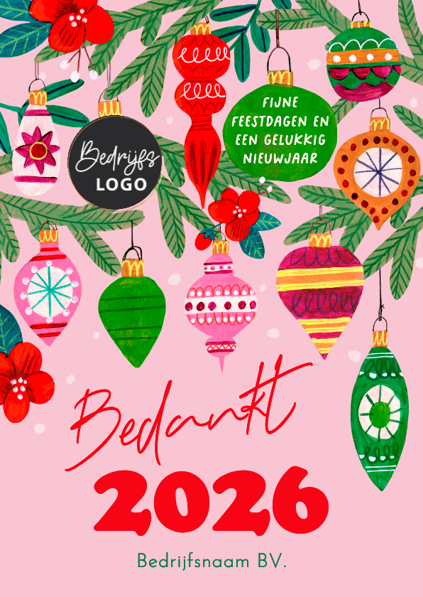 Kerstkaart vrolijke retro illustratie kerstballen - Zakelijke kerstkaarten Zakelijke kerstkaarten - Kerstkaart vrolijke retro illustratie kerstballen