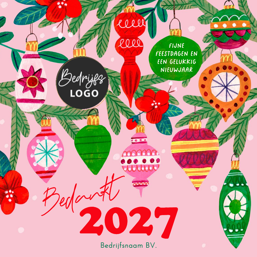 Kerstkaart vrolijke retro kerstballen illustratie - Zakelijke kerstkaarten Zakelijke kerstkaarten - Kerstkaart vrolijke retro kerstballen illustratie