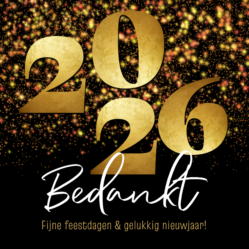 Zakelijke kerstkaarten - Kerstkaart zakelijk bedankt 2026 goud sparkles