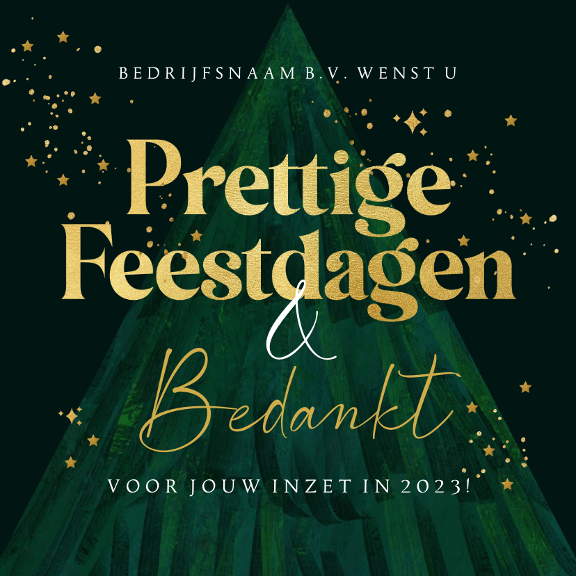 Zakelijke kerstkaarten - Kerstkaart zakelijk bedankt kerstboom abstract goud sterren