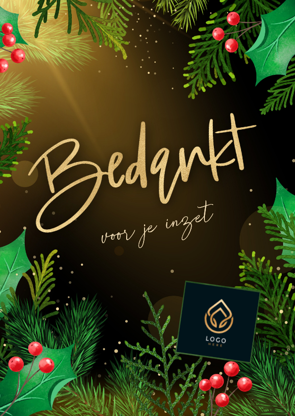 Zakelijke kerstkaarten - Kerstkaart zakelijk bedankt met realistische kersttakken