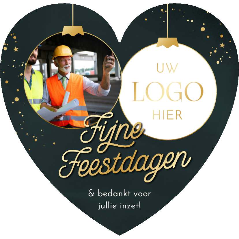 Zakelijke kerstkaarten - Kerstkaart zakelijk hartvorm fijne dagen twee foto's goud
