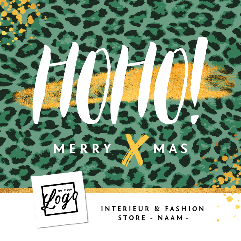 Kerstkaart zakelijk HOHO merry X-mas panter trend goud - Zakelijke kerstkaarten Zakelijke kerstkaarten - Kerstkaart zakelijk HOHO merry X-mas panter trend goud