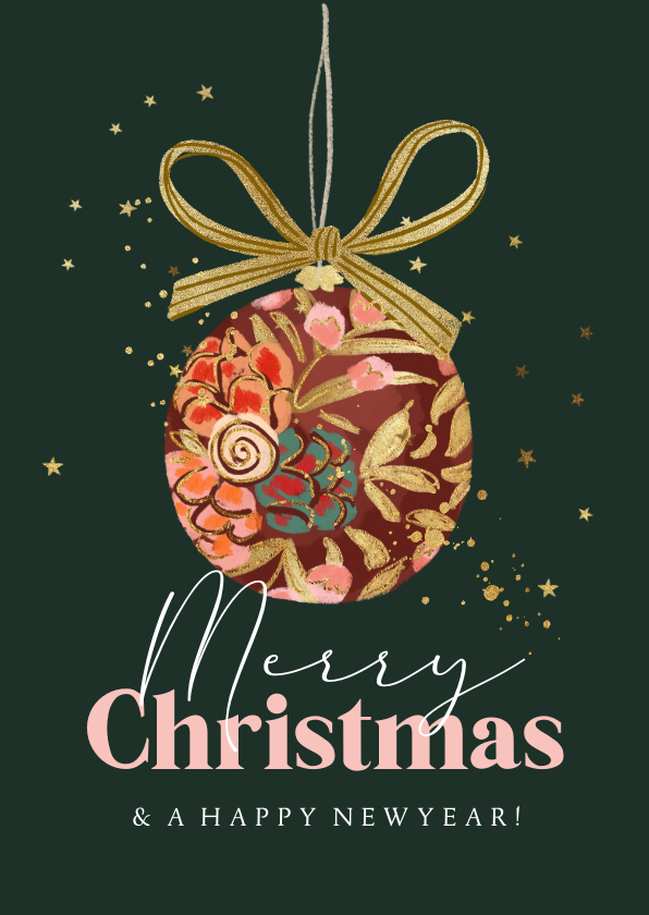 Kerstkaart zakelijk illustratie kerstbal goudfolie sterren - Zakelijke kerstkaarten Zakelijke kerstkaarten - Kerstkaart zakelijk illustratie kerstbal goudfolie sterren