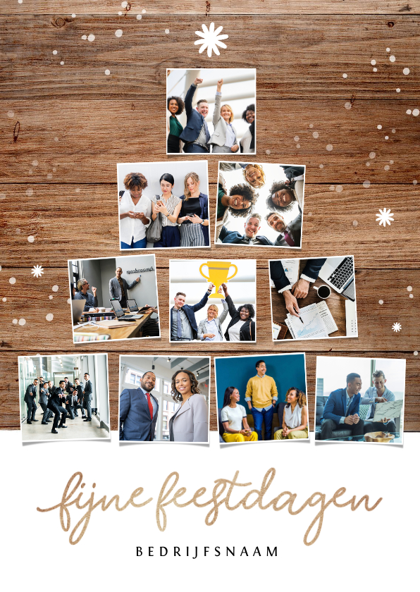Kerstkaart zakelijk kerstboom hout sterren fotocolllage - Zakelijke kerstkaarten Zakelijke kerstkaarten - Kerstkaart zakelijk kerstboom hout sterren fotocolllage