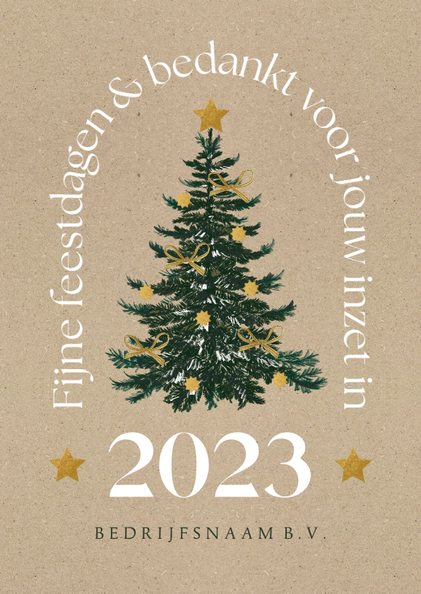 Kerstkaart zakelijk kraft goudflook kerstboom stijlvol ster - Zakelijke kerstkaarten Zakelijke kerstkaarten - Kerstkaart zakelijk kraft goudflook kerstboom stijlvol ster
