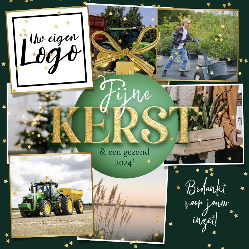 Kerstkaart zakelijk medewerkers collage kerstbal strik goud - Zakelijke kerstkaarten Zakelijke kerstkaarten - Kerstkaart zakelijk medewerkers collage kerstbal strik goud