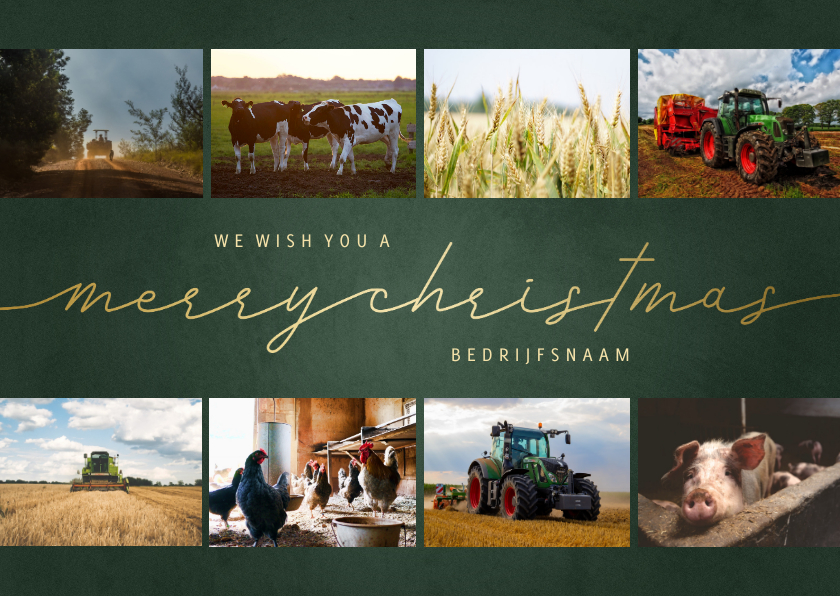 Kerstkaart zakelijk met fotocollage merry christmas goud - Zakelijke kerstkaarten Zakelijke kerstkaarten - Kerstkaart zakelijk met fotocollage merry christmas goud