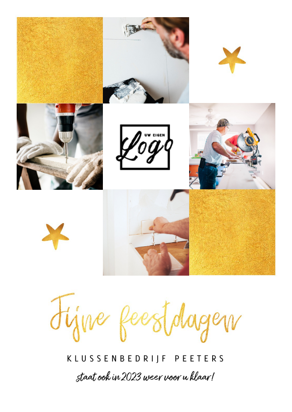 Kerstkaart zakelijk met goudlook sterren en foto's - Zakelijke kerstkaarten Zakelijke kerstkaarten - Kerstkaart zakelijk met goudlook sterren en foto's
