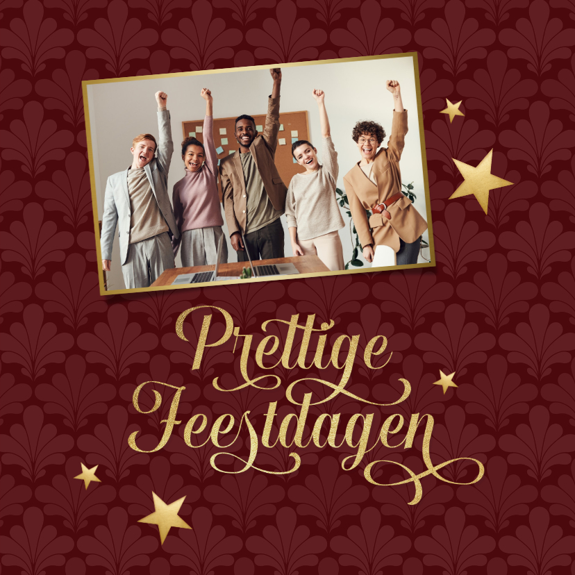 Kerstkaart zakelijk rood stijlvol goud art deco sterren - Zakelijke kerstkaarten Zakelijke kerstkaarten - Kerstkaart zakelijk rood stijlvol goud art deco sterren
