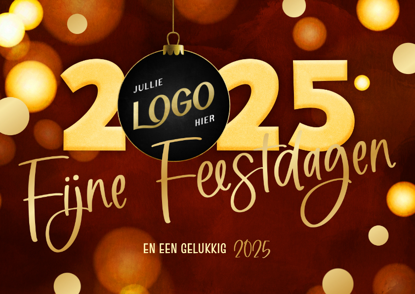 Kerstkaart zakelijk trendy 2025 kerstbal goud Kaartje2go