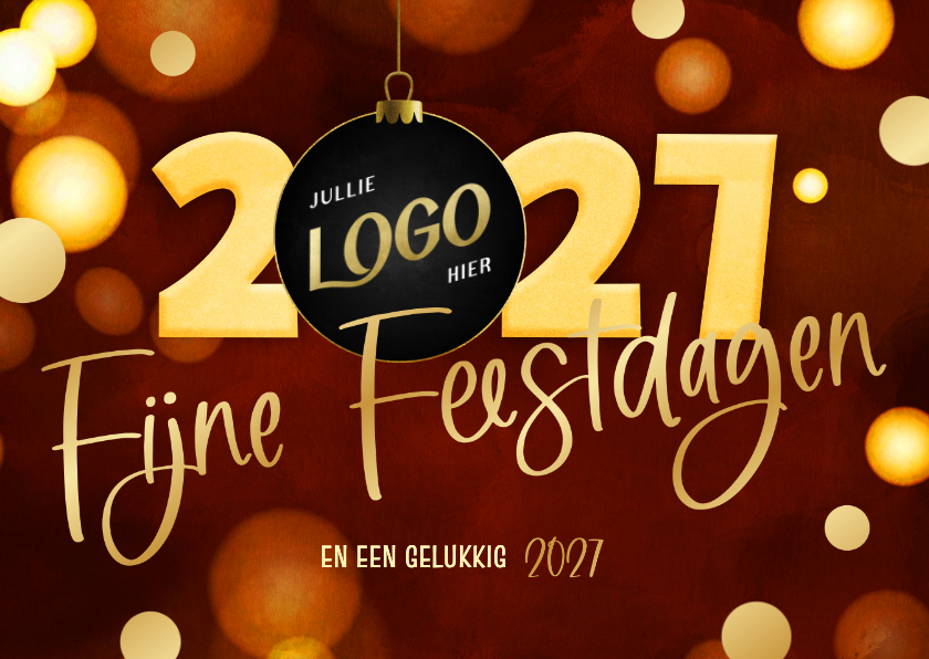 Kerstkaart zakelijk trendy 2027 kerstbal goud met logo - Zakelijke kerstkaarten Zakelijke kerstkaarten - Kerstkaart zakelijk trendy 2027 kerstbal goud met logo
