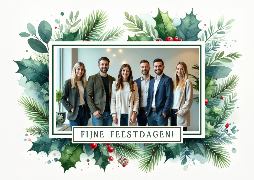 Klassieke zakelijke kerstkaart met kersttakjes en eigen foto - Zakelijke kerstkaarten Zakelijke kerstkaarten - Klassieke zakelijke kerstkaart met kersttakjes en eigen foto