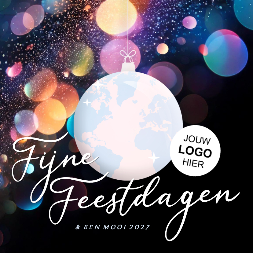 Kleurrijke kerstkaart zakelijk met wereldbol kerstbal - Zakelijke kerstkaarten Zakelijke kerstkaarten - Kleurrijke kerstkaart zakelijk met wereldbol kerstbal