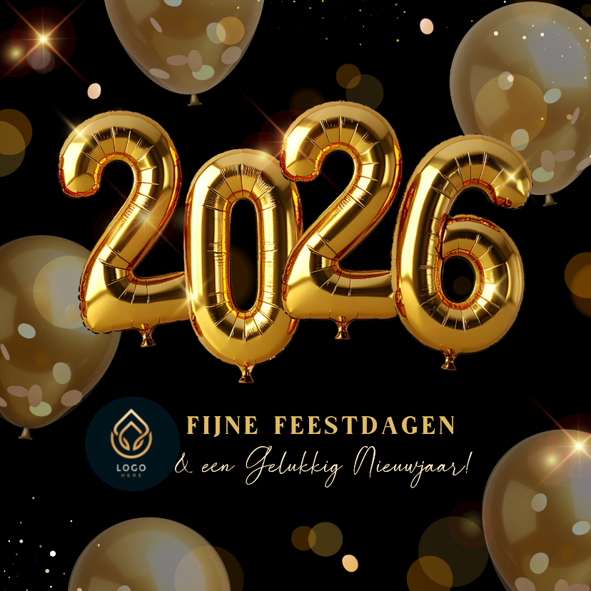 Zakelijke kerstkaarten - Knallende zakelijke kerstkaart met gouden helium ballonnen