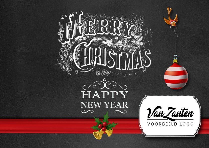 Krijtbord kaart met sierlijke letters internationaal - Zakelijke kerstkaarten Zakelijke kerstkaarten - Krijtbord kaart met sierlijke letters internationaal