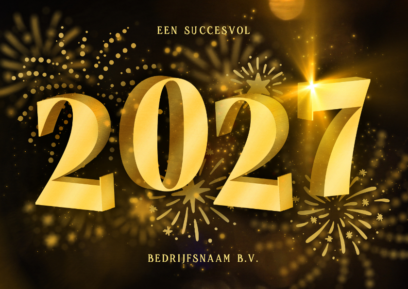Zakelijke kerstkaarten - Liggende kerstkaart zakelijk 2027 3D met vuurwerk