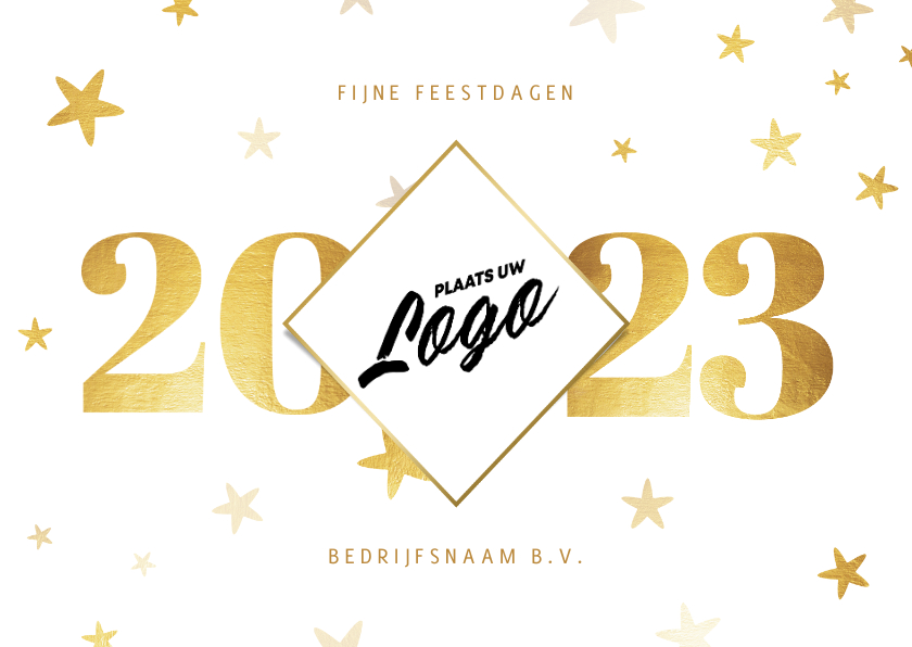 Liggende zakelijke kerstkaart 2022 met logo ruit en sterren - Zakelijke kerstkaarten Zakelijke kerstkaarten - Liggende zakelijke kerstkaart 2022 met logo ruit en sterren