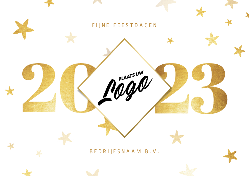 Liggende zakelijke kerstkaart 2023 met logo ruit en sterren - Zakelijke kerstkaarten Zakelijke kerstkaarten - Liggende zakelijke kerstkaart 2023 met logo ruit en sterren