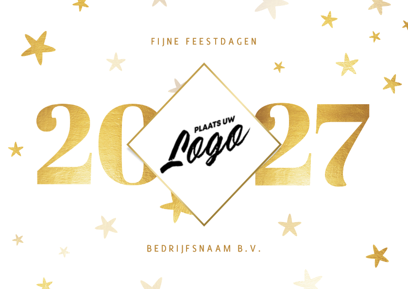 Zakelijke kerstkaarten - Liggende zakelijke kerstkaart 2027 met logo ruit en sterren