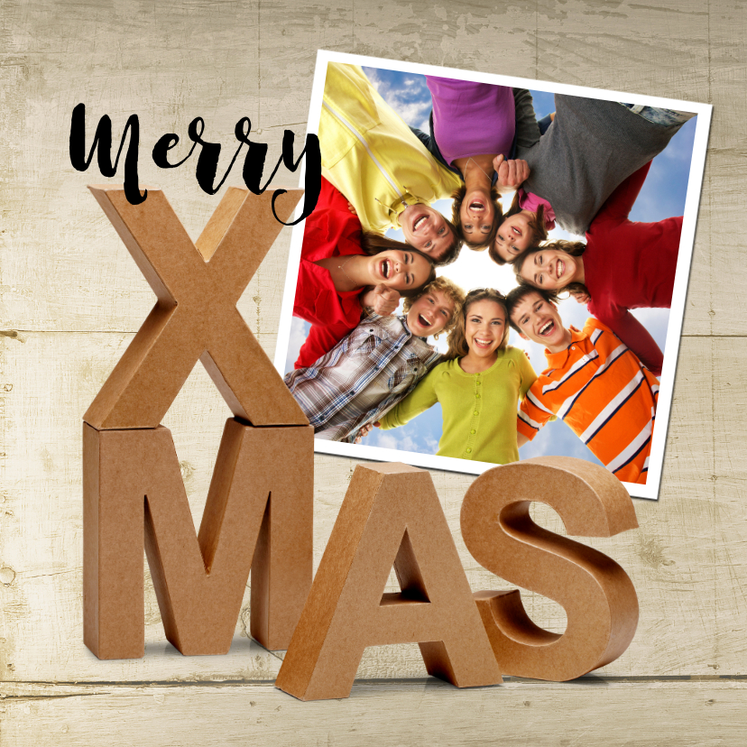 Merry X-Mas eigen foto op hout - Zakelijke kerstkaarten Zakelijke kerstkaarten - Merry X-Mas eigen foto op hout
