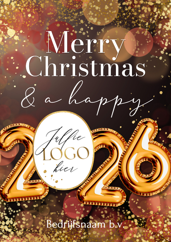 Zakelijke kerstkaarten - Moderne kerstkaart sprankelend cijferballonnen goud logo