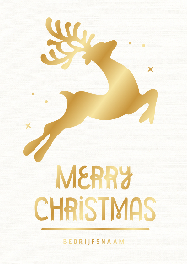 Moderne witte kerstkaart met gouden rendier silhouet - Zakelijke kerstkaarten Zakelijke kerstkaarten - Moderne witte kerstkaart met gouden rendier silhouet