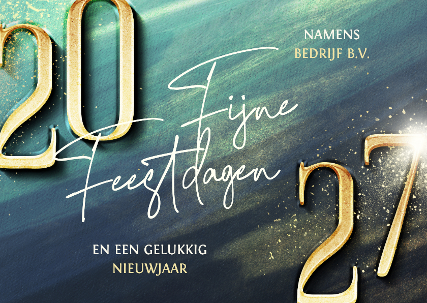 Moderne zakelijke kerstkaart blauwgroen met gouden 2027 - Zakelijke kerstkaarten Zakelijke kerstkaarten - Moderne zakelijke kerstkaart blauwgroen met gouden 2027