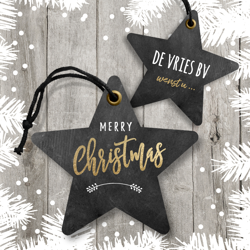 Moderne zakelijke kerstkaart ster labels op hout - Zakelijke kerstkaarten Zakelijke kerstkaarten - Moderne zakelijke kerstkaart ster labels op hout