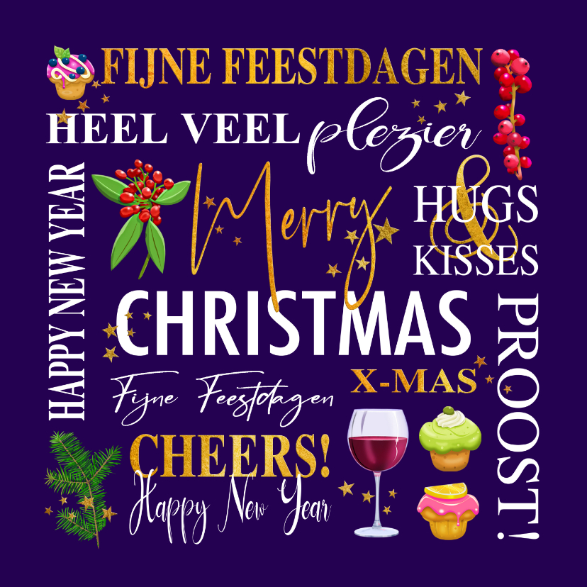 Mooie zakelijke kerstkaart met teksten. takjes, gebak wijn - Zakelijke kerstkaarten Zakelijke kerstkaarten - Mooie zakelijke kerstkaart met teksten. takjes, gebak wijn