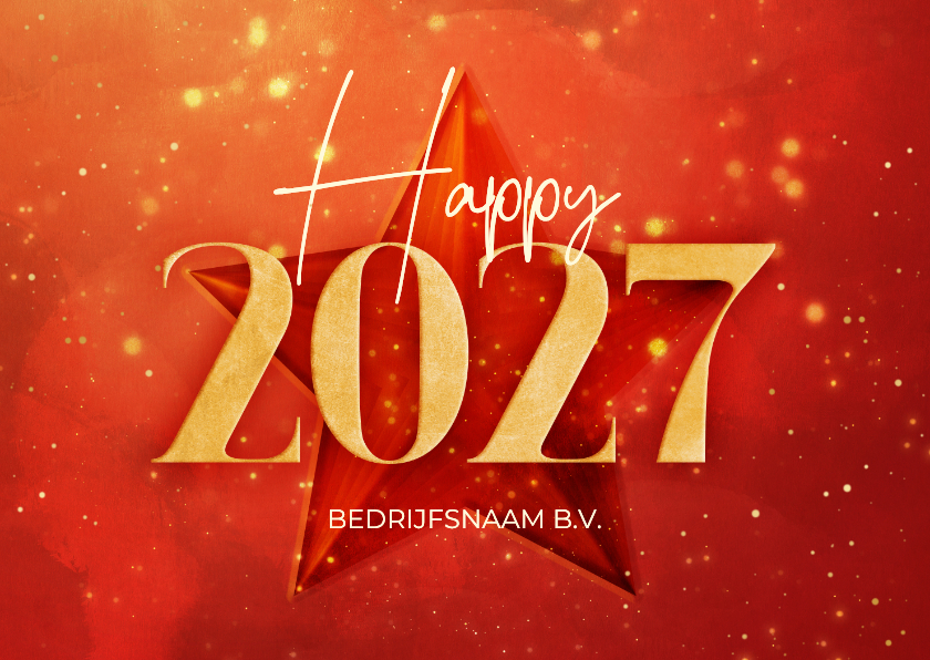 Rode zakelijke kerstkaart gouden 2027 met ster - Zakelijke kerstkaarten Zakelijke kerstkaarten - Rode zakelijke kerstkaart gouden 2027 met ster