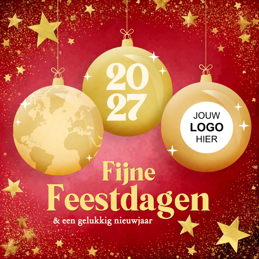Rode zakelijke kerstkaart met sterren en wereld kerstbal - Zakelijke kerstkaarten Zakelijke kerstkaarten - Rode zakelijke kerstkaart met sterren en wereld kerstbal
