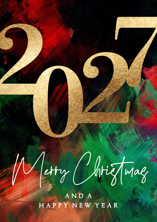 Zakelijke kerstkaarten - Sjieke zakelijke kerstkaart rood groen goud verf 2026