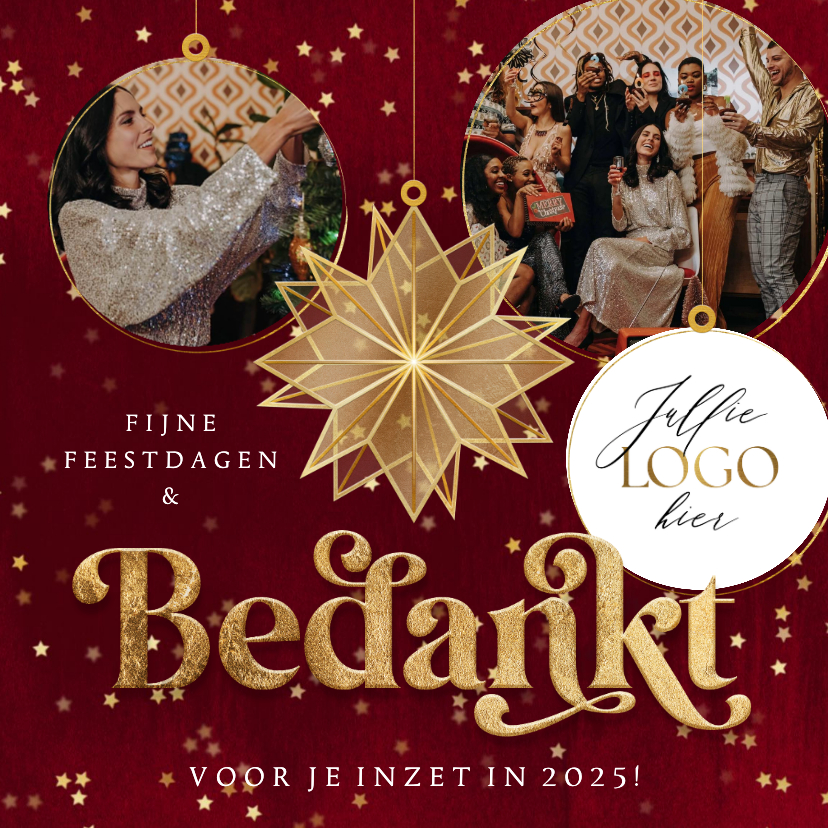 Zakelijke kerstkaarten - Stijlvolle kerstkaart 'Bedankt' medewerkers kerstster goud