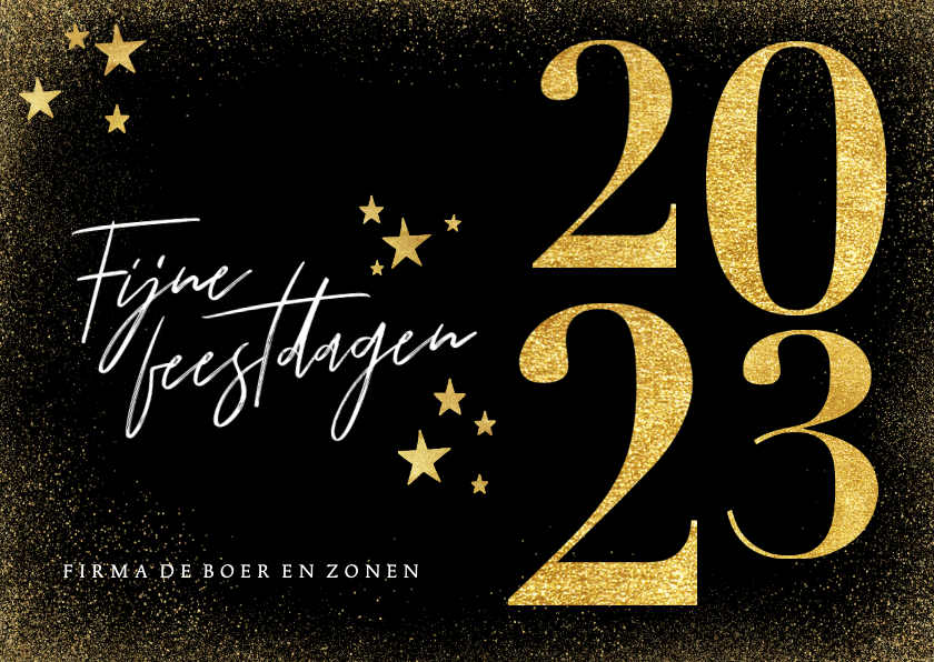 Stijlvolle kerstkaart met gouden 2023 en sterren - Zakelijke kerstkaarten Zakelijke kerstkaarten - Stijlvolle kerstkaart met gouden 2023 en sterren